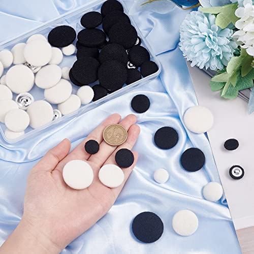 Ph Pandahall 64Pcs Cloth Covered Alloy Buttons, 4 Sizes Black White Shank Buttons 15 20 25 30Mm Round Handmade Decorative Aluminum Tuxedo Buttons For Sewing Clothes Suits Uniform Jacket Crafts #TOP6