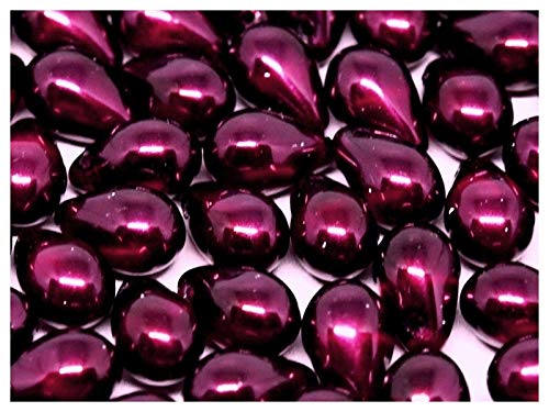 Teardrop Beads, 9x6mm, 30 Piezas, Cuentas de Vidrio prensado checas en la Forma de Gotas, Agujero Horizontal Superior, Semi-Transparent Pearls Bordeaux