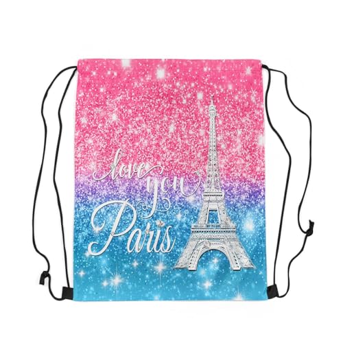 Erosebridal Paris Drawstring Backpack 13 x 15.75,Glitter Eiffel Tower Drawstring Bags for Valentine's Day Gift,(Not Real) Diamond Draw String Back Bag,Sparkles Sequins String Backpack2