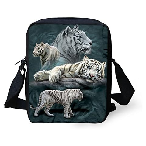 Woisttop Cool Wild White Tiger Pattern Sling Satchel Crossbody Messenger Bag Purse Handbag Cover