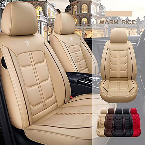 Zilituer Car Seat Covers for Chevrolet Malibu 2005-2023,PU Leather Waterproof Cushion Cover,Vehicle Interior Accessories (Front Set) Beige