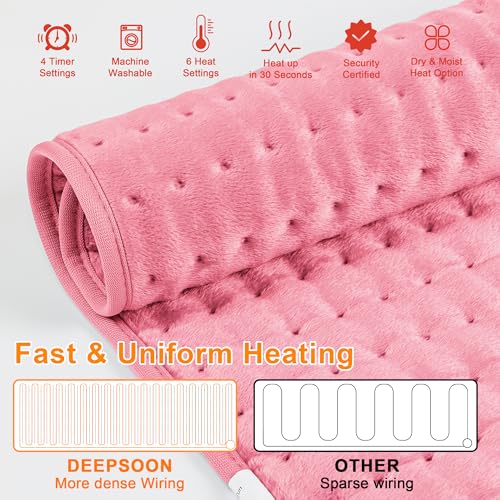 Image of Deepsoon Heating Pad,Electric Heating Pads for Back,Neck,Moist Heating Pad for Abdomen Shoulder Knee Legs,Dry /Moist Heat&Auto Shut Off,Mother's Day Birthday for Men and Women,BabyPink,24x12 Inch