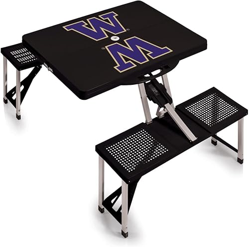 Vista 42 de PICNIC TIME NCAA North Carolina Tar Heels Folding Picnic Table - Camping Table - Outdoor Table with Umbrella Hole Negro