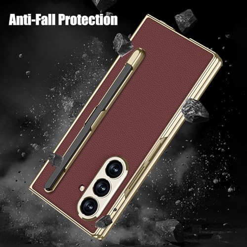 Étui professionnel robuste Galaxy Z Fold 7 en cuir rouge - 5