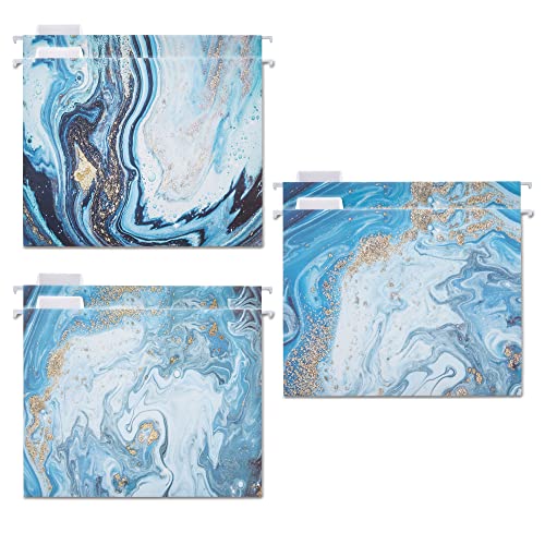 Y Yoma 6 Pack Decorative Hanging File Folders Letter Size Marble Cute Hanging Folder Pretty File Folder Organizer For Filing Cabinet Office Home With 1/5-Cut Adjustable Tabs, 3 Blue Marble Design #TOP30