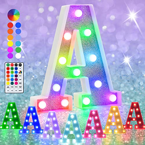 Pooqla Colorful Light Up Letters, Led Letter Lights Marquee Letter Signs Battery Powered, 18 Colors Letter Lamp With Remote For Birthday Party Wedding Home Bar Christmas Decorations, Glitter Silver A #TOP6