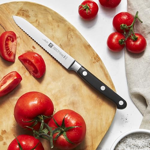 Image of ZWILLING Professional S 5-inch Razor-Sharp German Serrated Utility Knife, Made in Company-Owned German Factory with Special Formula Steel perfected for almost 300 Years, Dishwasher Safe