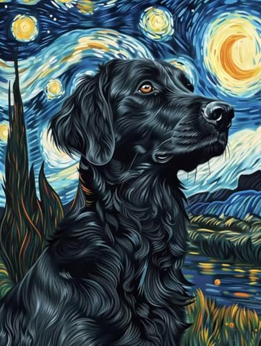 Peinture par numéro chien et ciel étoilé 100x130cm avec kit acrylique DIY