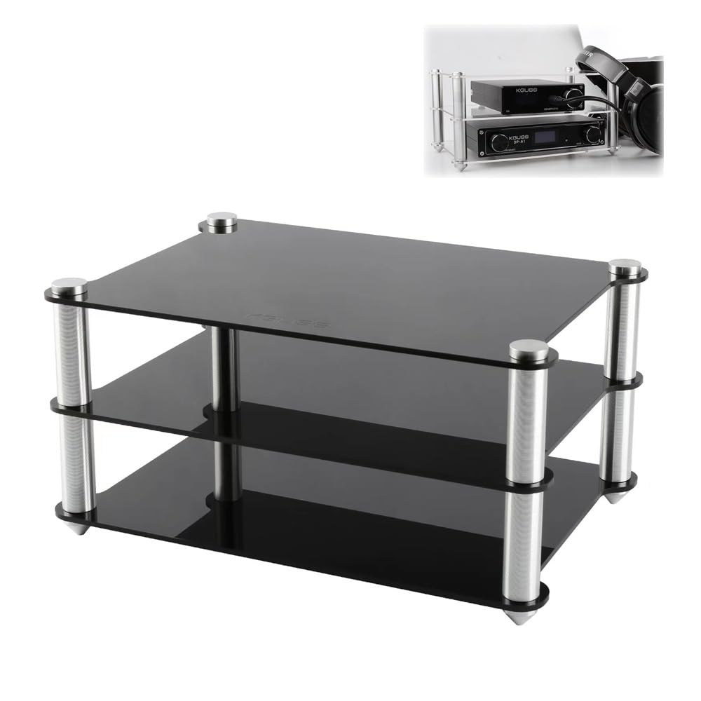 Imunkt Black Acrylic Audio Component Rack Small Hifi Media Stand Desktop Dac Headphone Amp Holders Clear/ Cd Player Stand 2-Layer(Black)