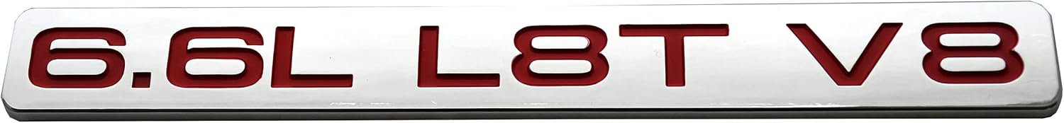 2pcs 6.6L L8T V8 Liter Gas Engine Hood Emblems 3D Badge Door Decal Sticker Replacement for 2019-2022 Chevrolet Silverado 2500HD 3500HD (Chrome Red) (6.6L#2)