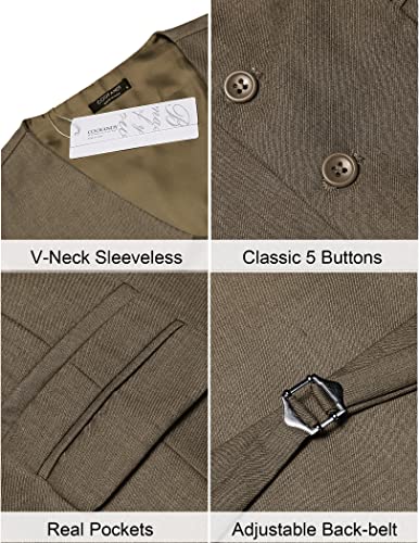 Coofandy Men's Suit Vest Slim Fit Dress Vest Formal V Neck Wedding Waistcoat Vest(Large, Khaki) #TOP5