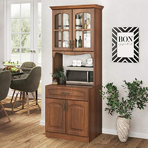 Living Skog Kitchen Storage Cabinetâ€“Kitchen Cabinet with Storage Shelves and Microwave Standâ€“Pantry Cabinet-Kitchen China Cabinetâ€“Kitchen and Pantry Hutch Cabinet (Dark Cherry)