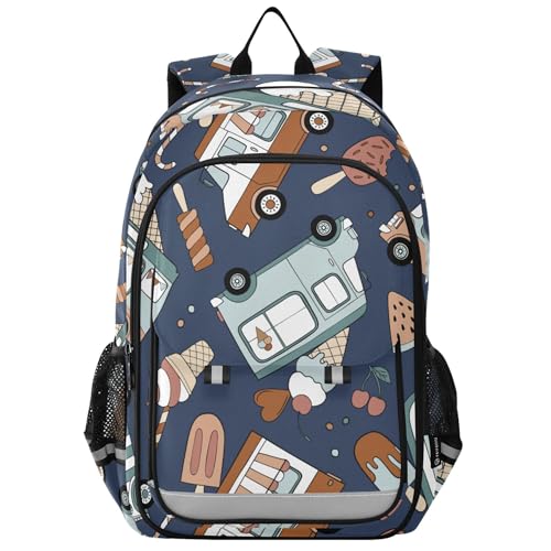 Fisyme Car Ice Cream Trucks School Backpack Laptop Backpacks Bags Bookbag Travel Casual Computer Notebooks Daypacks
