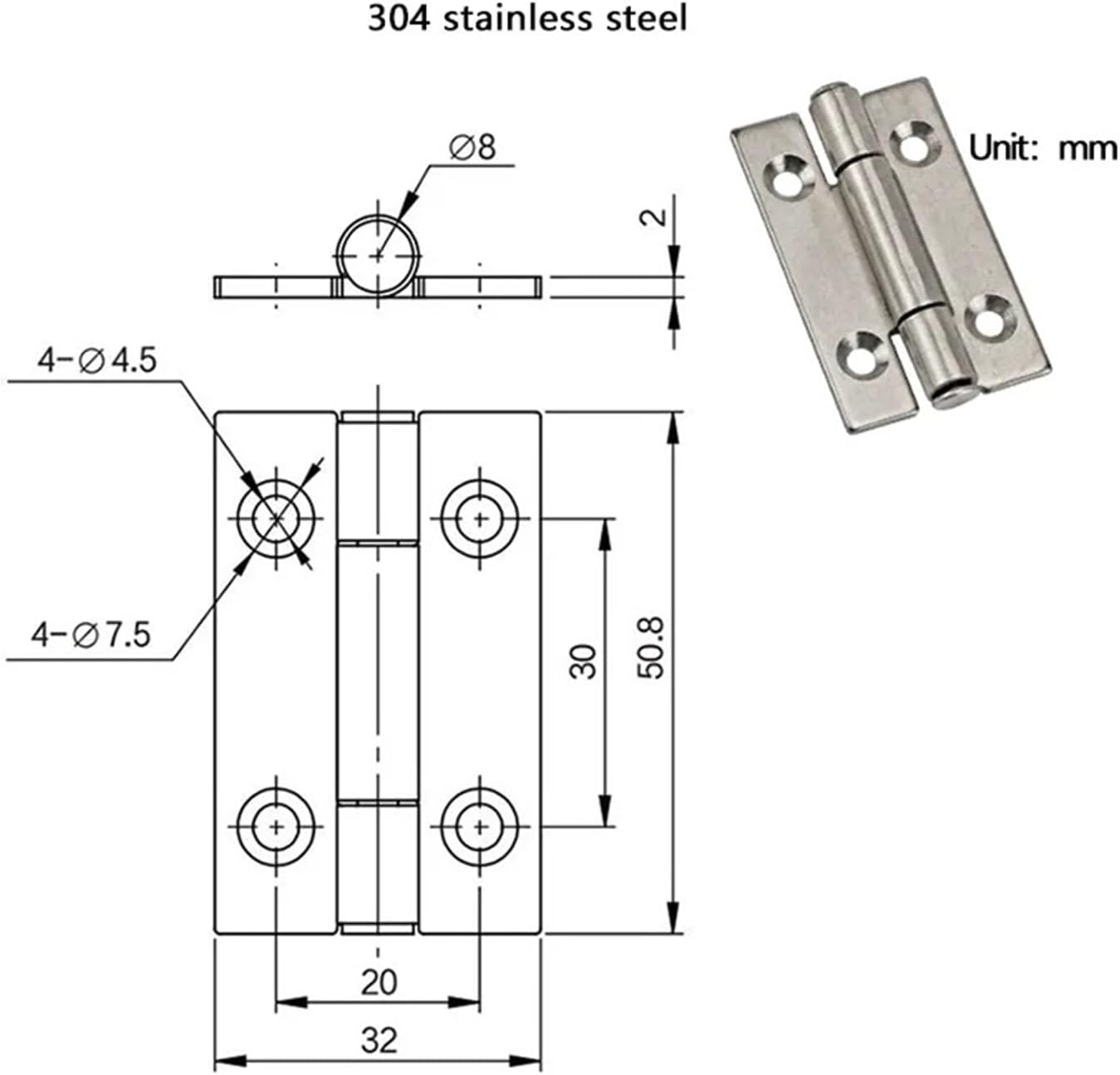 Hinge 304 Stainless Steel Or Iron Industrial Equipment Thickened Cabinet Door 2 Inches 1Pcs(304 SS)
