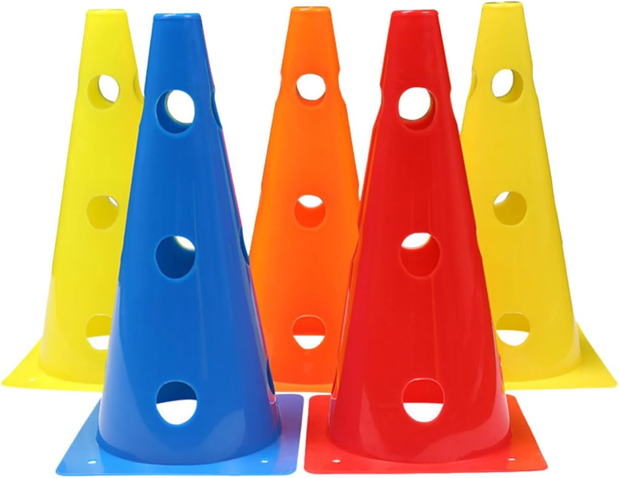 POPETPOP Soccer Training Cones for Sports: 5pcs Heavy Duty Agility Training Cones Multipurpose Field Marker with Holes for Soccer, Basketball Drills, Bike, Motorcycle