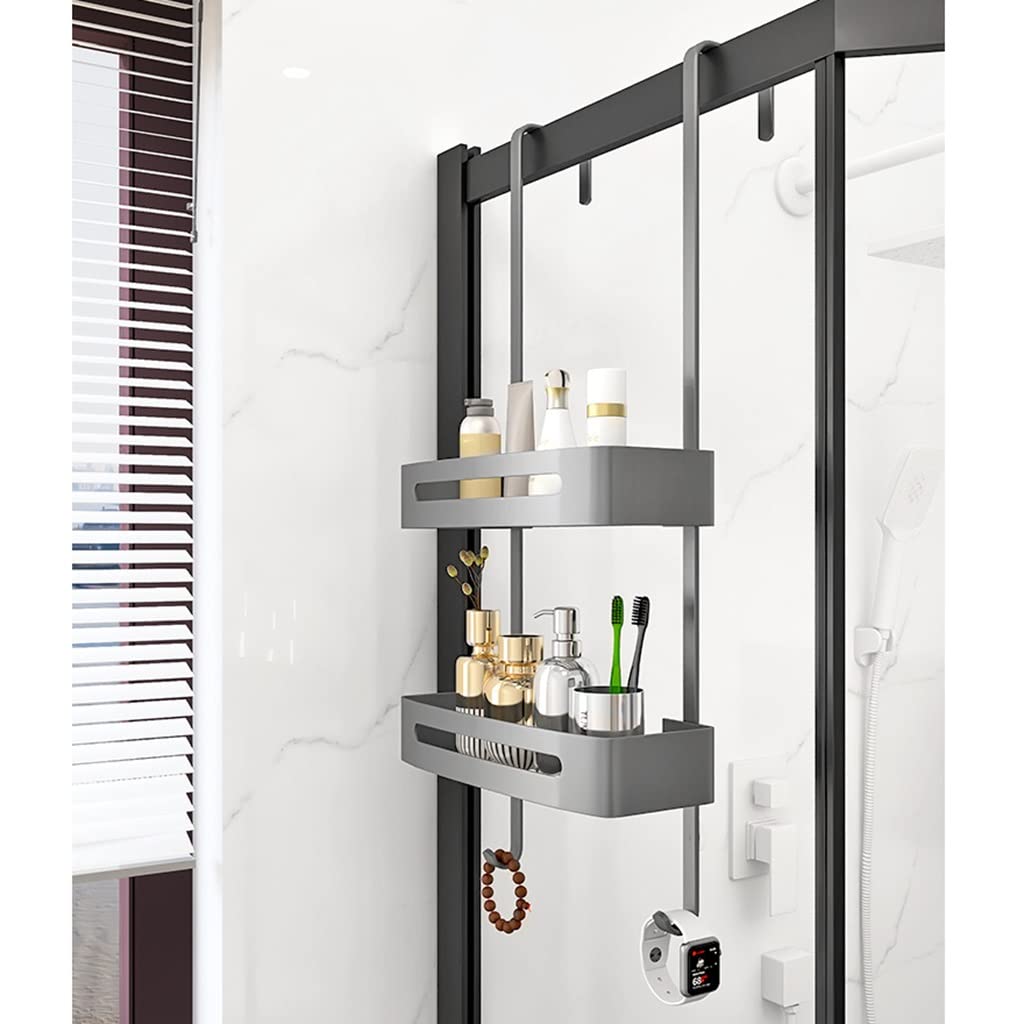 Over Door Caddy Organizer - 2-Tier Shower Storage Rack with Hooks Baskets for Soap Shampoo Loofah Body Wash