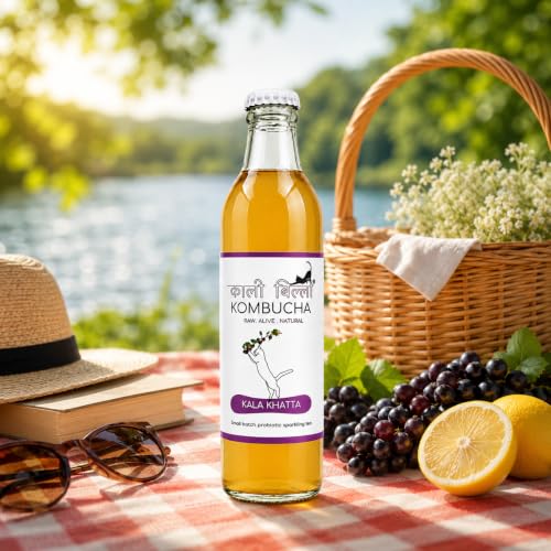 Image of KAALI BILLI Kombucha Kala Khatta, Pack of 4 | Fermented Tea, All Natural, Gut Healthy Drink | 4 x 250ml | Vegan, Preservative free, Low calorie, Low sugar