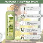 FrutPunch 18 OZ Glass Water Bottles, Water Bottle with Time Marker, Leakproof Glass Water Bottles with Silicone Sleeves, Suitable for Offices and Gyms (Green)