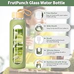18 OZ Glass Water Bottles, Water Bottle with Time Marker, Leakproof Glass Water Bottles with Silicone Sleeves, Suitable for Offices and Gyms. (Green) - Image 2