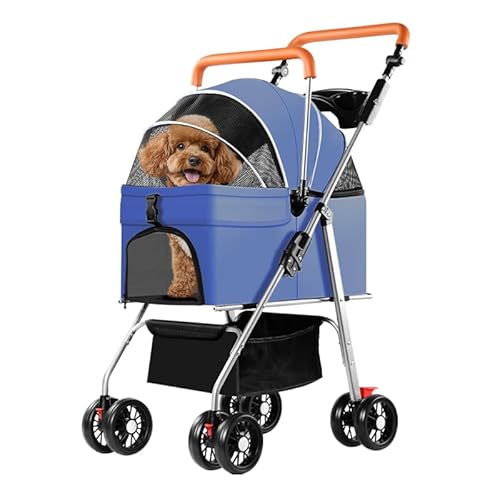 Simcat Poussette pour petits chiens et chats, landau pliable pour chiens de taille moyenne avec roues en caoutchouc résistantes à l'usure à 360 °, sac de transport pour chien (noir)