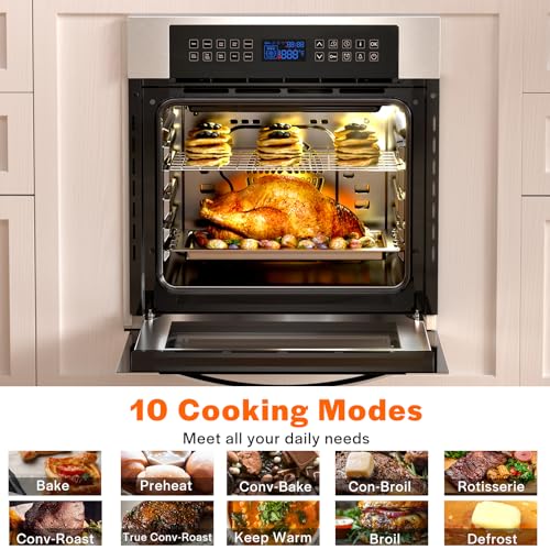 Empava 24" Electric Single Wall Oven Under Counter Built-in Wall Oven with 10 Cooking Functions, in stainless steel