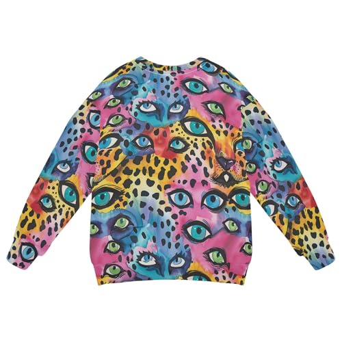 JUNZAN Leopard Eyes Ball on Rainbows Weird Big Boys Sweatshirts Hoodies Long Sleeve Sweatshirts for Boys Camping 4T2