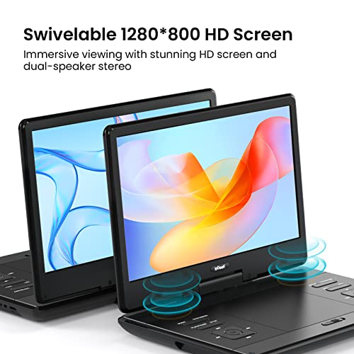 Image of ieGeek 15.9 inch Portable DVD Player - with 14.1 inch Large HD Screen, 6 Hours Rechargeable Battery, High Volume Speakers, Region Free, Support USB /SD /Headphone /Sync TV and Multiple Formats, Slow Play, Black
