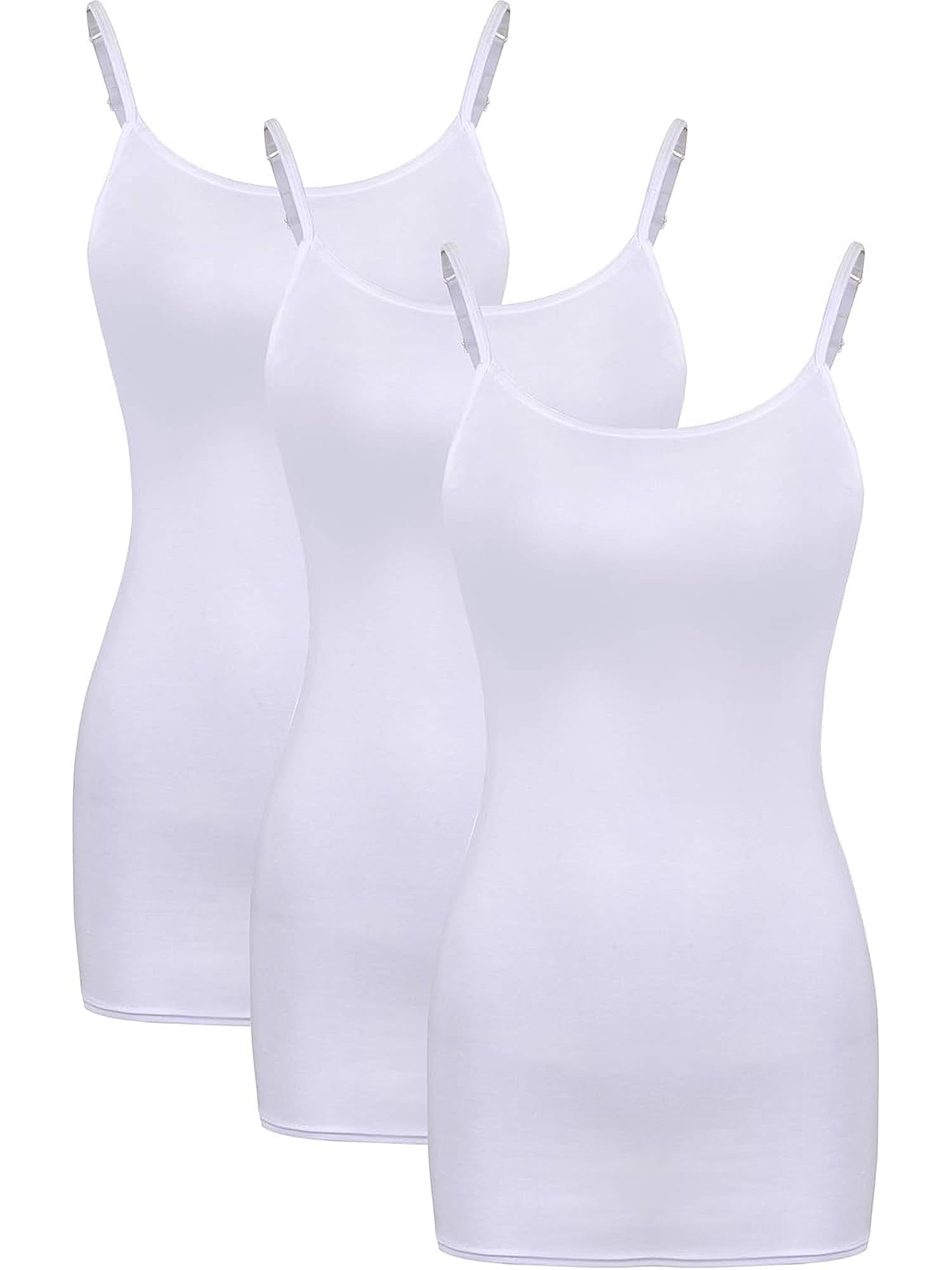 WILLBOND Women's Basic Long Tanks, Adjustable Spaghetti Strap Camisole Top, Pack of 3
