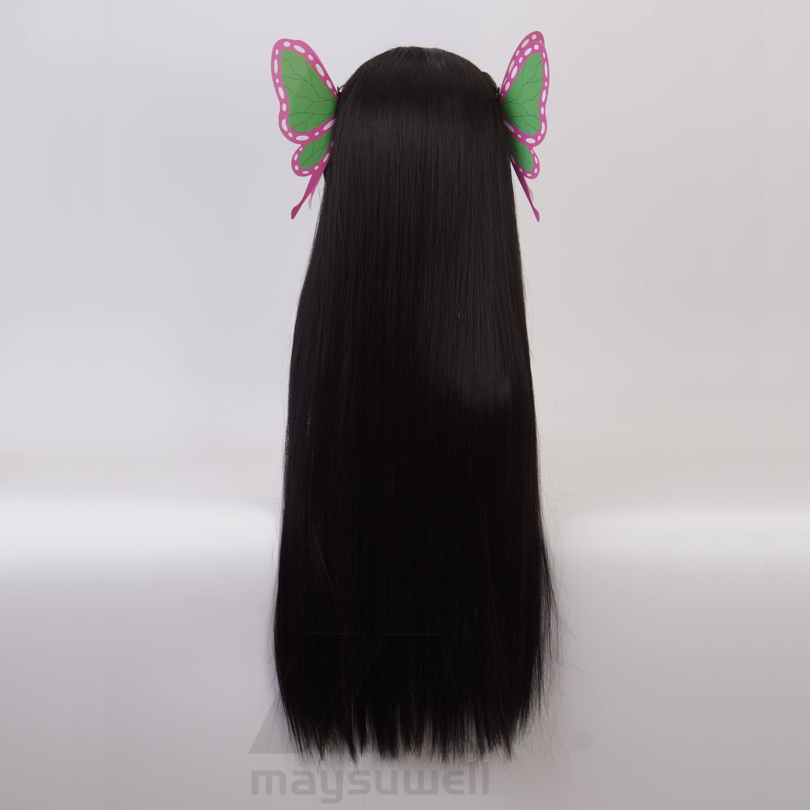 Black Long Straight Hair with Butterfly Hair Clip for Women Halloween Cos Anime Party Heat Resistant Synthetic Fabric Costume Hair - Image 4