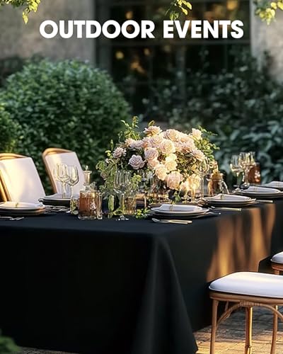 Image of Pureegg Rectangle Table Cloth 60 inch x 102 inch - Durable Polyester Tablecloth Offers Reusable & Washable Protection, Ideal for Outdoor Party, Picnic, Wedding, Banquet and Birthday, 12 Pack, Black