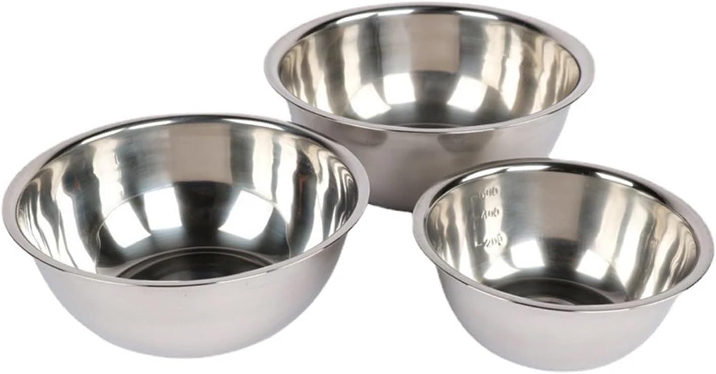 Mixing Bowls, Stainless Steel Mixing Bowl 3Pcs Vegetable Washing 900ml+1600ml+2050ml Set Serving for Kitchen/Baking/Prepping/Cooking