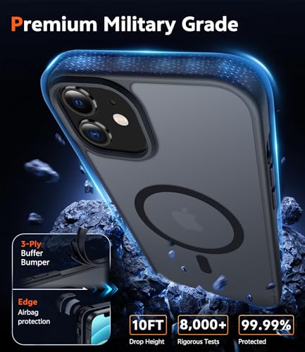 Image of FNTCASE for iPhone 12 Case Matte: iPhone 12 Pro Case Magnetic Phone Cases Compatible with Magsafe Slim Anti Yellowing Military Grade Drop Rugged Protective Translucent Cell Cover (C-Black)
