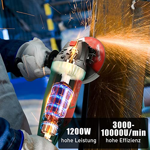 Foto von Winkelschleifer 1200W, HYCHIKA 3000-10000RPM mit 6 Geschwindigkeiten, Perfekt zum Schleifen Polieren, 2pcs 125mm Schleifscheiben, 1 Seitengriff, 1 Schutzhauben, 1 Schraubenschlüssel