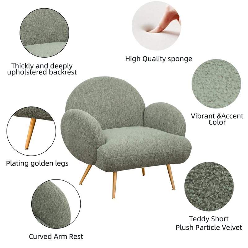 Image of Eleese Teddy Upholstered Armchair, Modern Accent Chair with Metal Legs Soft Fabric, Foam Color - Green