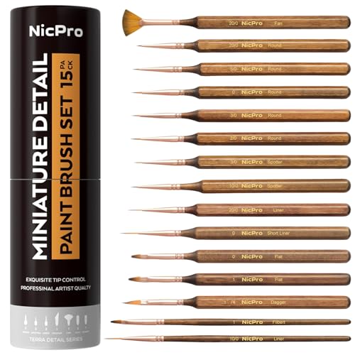 Nicpro 15 PCS Extreme Miniature Paint Brushes,Fine Micro Model Detail Brush