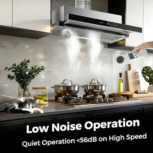 MOMOKOVA Range Hood 30 Inch Under Cabinet, Kitchen Hood with 750 CFM, 3-Speed Gesture Sensing & Touch Control, Stainless Steel Vent Hood with Pull-out Panel, LED Lights, 2 Pcs Aluminum Filters — view 7