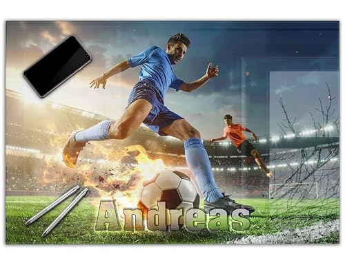Schreibtischunterlage personalisiert mit Namen | 60 x 40 cm Fußball, Fußballer | wasserfeste Schreibunterlage, abwischbar, glatt | stabiles, hochwertiges Acrylglas, Kinder Kunststoff