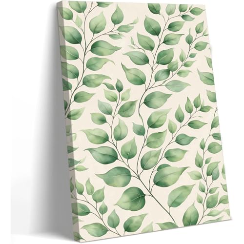 Framed Canvas Wall Art Ready to Hang Watercolor Botanical Green