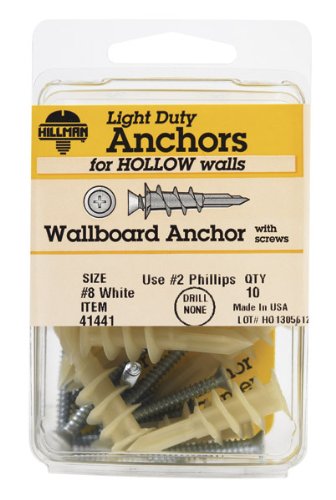 Hillman Wallboard Anchors With Screws No. 8 Pan Head Phillips 50 Lb. White 10/Pack