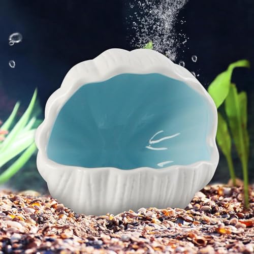 Image of RUIAN Cute Aquarium Decorations Ceramic Conch Shell-Shaped House Thematic Betta Fish Tank Accessory Decor Ornament Hideout Cave for Fish Playing or Hiding (Blue-Small)