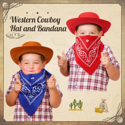 Coume 24 Pieces Cowboy Hats and Bandanas, Brown, Red - image 3
