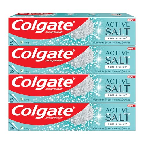 Active Salt Buy 3 Get 1 Free, 800g (200g x 4, Pack of 4) Toothpaste, Daily Germ Protection, Toothpaste with Salt & Mint, Healthy Gums & Teeth, Fights 