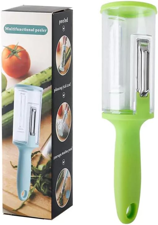 Vegetable Peeler for kitchen, Potato Peelers Straight Blade, Durable Non_slip Handle, New-shape peelers with container, Dual purpose Fish scaler