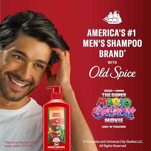 Image of Old Spice Mens 2-in-1 Shampoo and Conditioner, Desert Detour, x The Super Mario Galaxy Movie, 21.9 fl oz