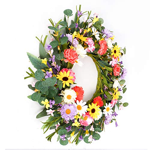 Artificial Flower Wreath,20” Purple Yellow White Pink Floral Wreath Spring And Summer Wreath Front Door Wreath For Home Party Festival Wedding Decor #TOP2