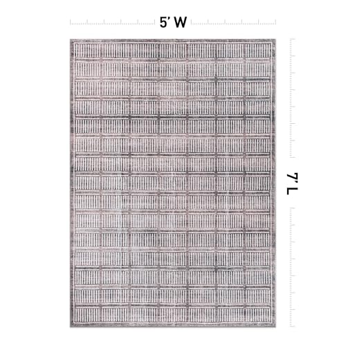 Rugshop Bohemian Stripe Lines Washable Non Slip Area Rug 5' x 7' Brown