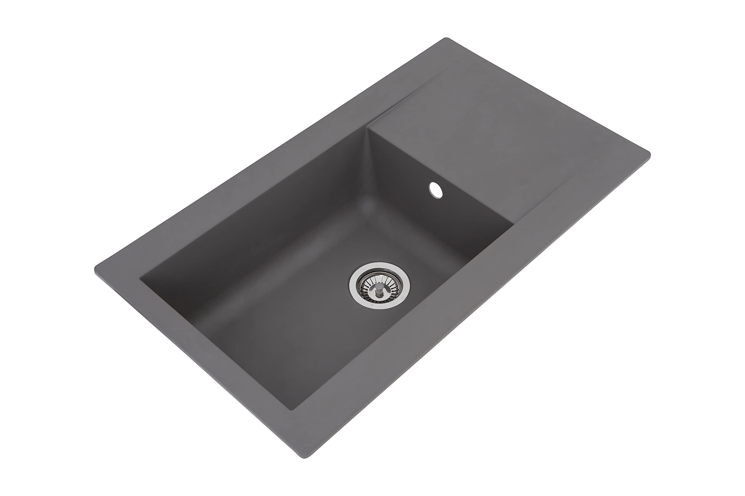 Respekta fregadero de cocina Denver de mineralita en gris cemento/Fregadero empotrable de 1 cubeta en 86 x 50 cm/Lavabo adecuado para armarios inferiores de 60 cm de ancho