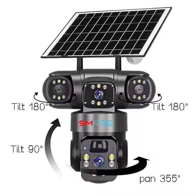 Image of smars 12 MP Full HD Tripple Lens 4G Solar Powered CCTV Camera | Manual Side Rotation| Auto Tracking | Human Detection | Two-Way Audio | Color Night Vision