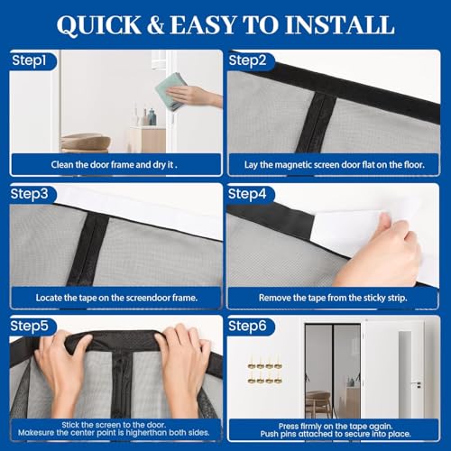 Image of KARP Fiberglass Mosquito Net for Door with Stay-Open Buckle (90 cm X 210 cm, Black) | Auto-Closing Insect Screen Full Frame Hook & Loop for All Door Types