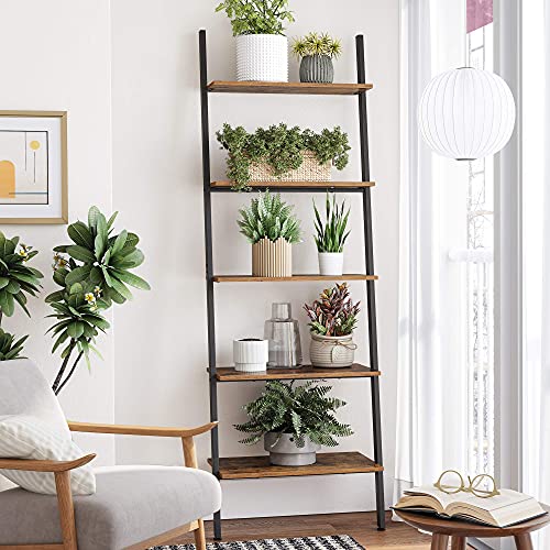 Vasagle Alinru Ladder Shelf Leaning Shelf, 5-Tier Bookshelf Rack, For Living Room Kitchen Office, Stable Steel, Industrial, Rustic Brown And Black Ulls46Bx #TOP2